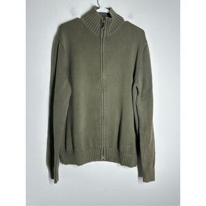 J. Crew Ribbed Cotton Full-Zip Cardigan Jacket Olive Green Turtleneck Size L